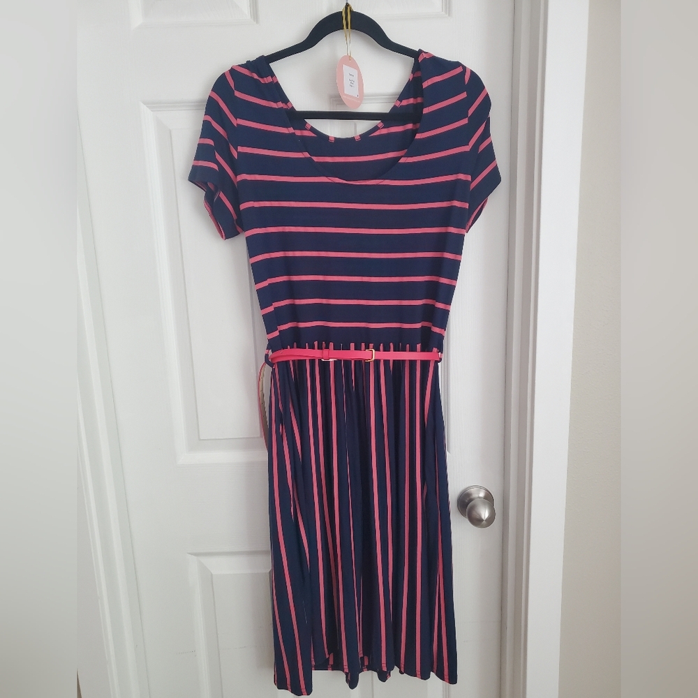 Popsy navy and pink dress with POCKETS!